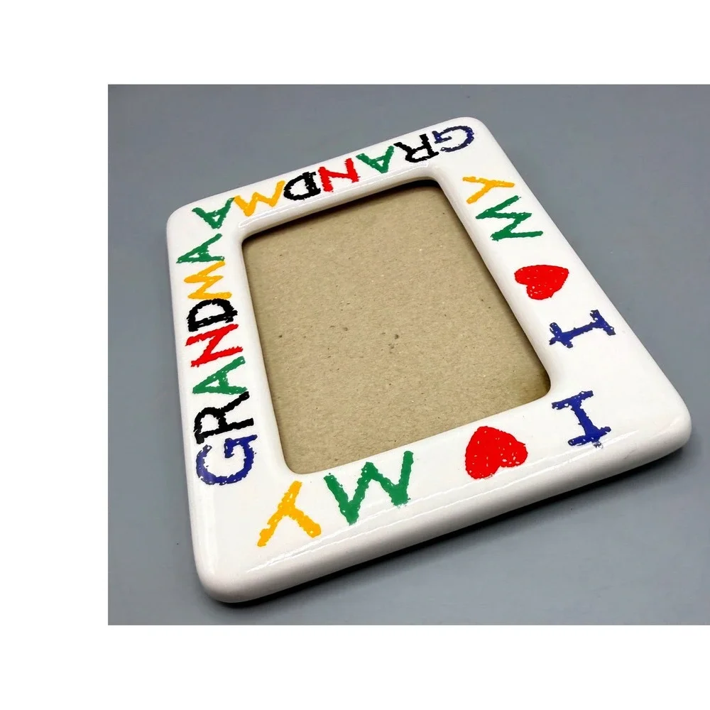 I Love My Grandma Ceramic Picture Frame White Multi Color Crayon Style 4x6 photo